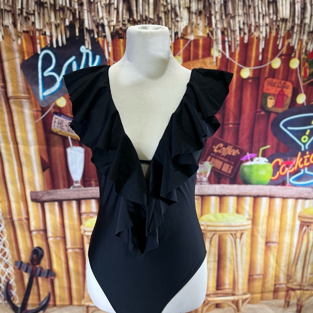 SPORLIKE Women One Piece Swimsuit V-Neck Ruffle Bathing Suit Padded Monokini